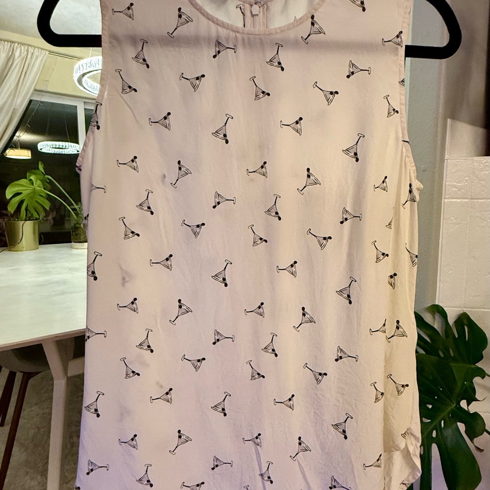 Equipment White and Black Martini Print Silk Top
